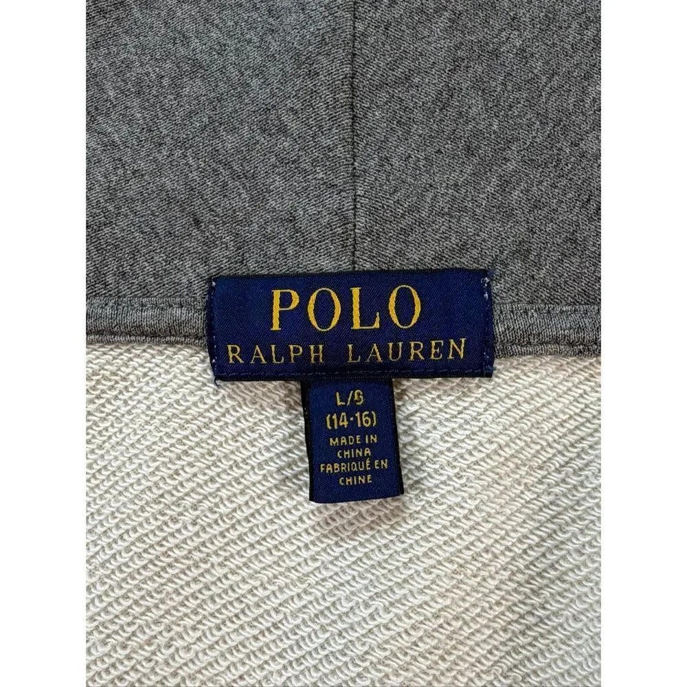 Polo Ralph Lauren Cardigan Embroidered French Terry Boys Gray Shawl Collar Large - Picture 3 of 10
